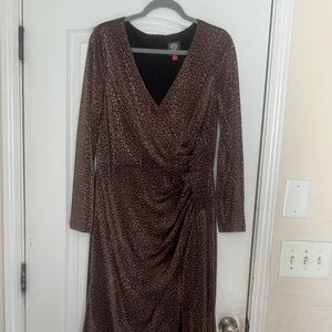 Vince Camuto Brown Patterned Long Sleeve Dress